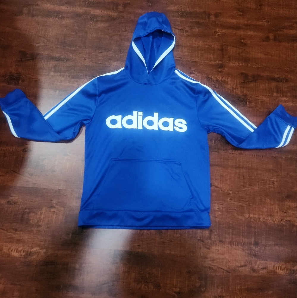 Adidas Blue Hoodie with White Stripes